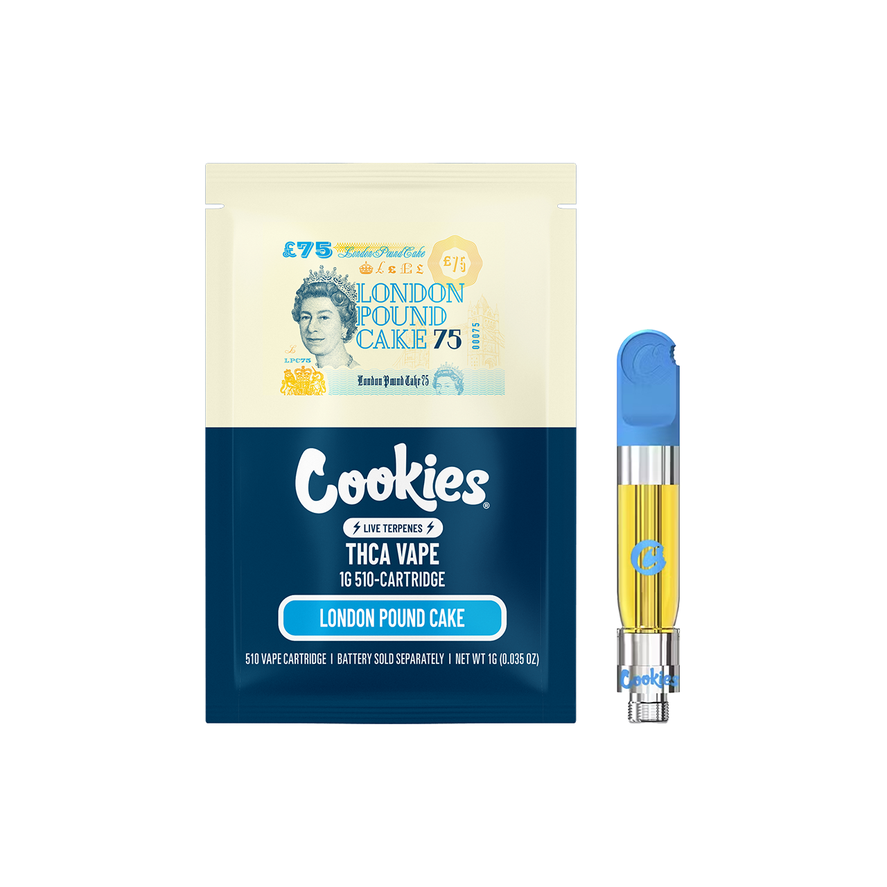 Cookies - THCA Cartridge London Pound Cake 1gr 10ct Pop Box