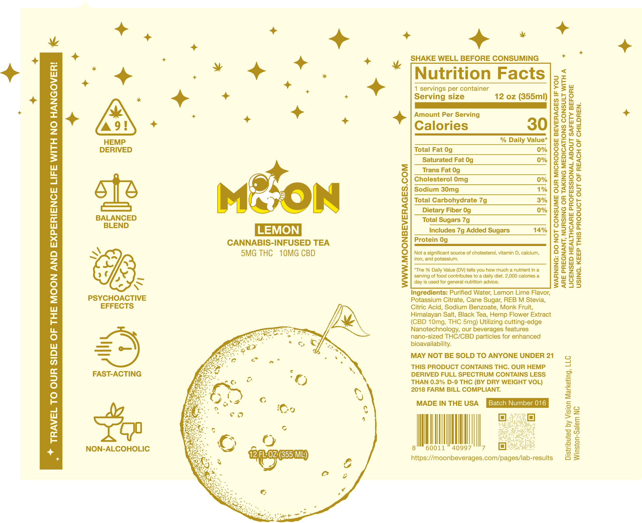 Moon - D9/CBD Infused Beverage 5mg/10mg - Lemon Tea - 24 Pack